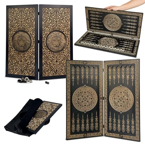GROSS MEISTER Luxus Backgammon „Goldener Löwe Classic XL“ – Handgefertigt aus Acrylstein – 58×28×5 cm – Geschenk mit Gravur, Tasche & Komplettset Size: 58 cm (22,8 inch) von GROSS MEISTER