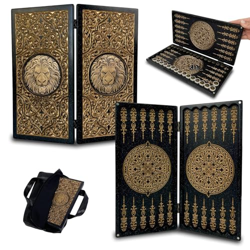 GROSS MEISTER Luxus Backgammon „Goldener Löwe“ – Handgefertigt aus Acrylstein & Harz – 58×28 cm – Königliches Design & Geschenk mit Personalisierung (Premium Size 58 cm (22,8 inch)) von GROSS MEISTER