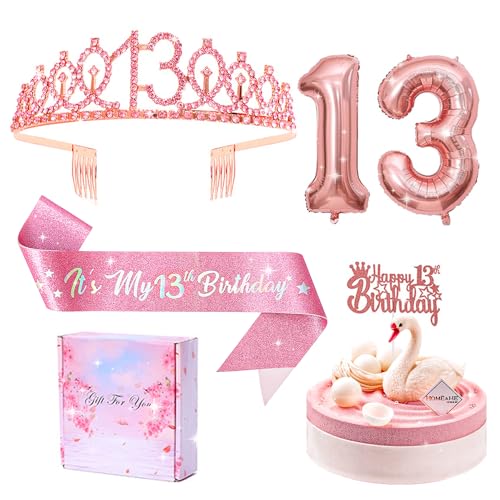 GROVBLE 13. Geburtstag Mädchen Deko, 'It’s My 13th Birthday' Schärpe & Krone, Roségold Luftballons, Tortendeko & Geschenk für Teen Girl Gifts GROVBLE 13. Geburtstag Mädchen Deko, 'It’s My 13th Birthday' Schärpe & Krone, Roségold Luftballons, Tortendeko & Geschenk für Teen Girl Gifts von GROVBLE
