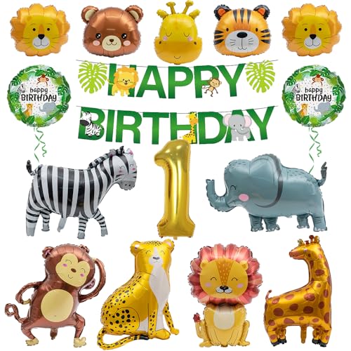 GROVBLE Deko 1. Geburtstag Junge,16 Stücke dschungel geburtstag dekoration banner dschungel folienballon safari geburtstags,für Kinder geburtstagspartys Wiederverwendbar waldtiere geburtstag deko (AA) GROVBLE Deko 1. Geburtstag Junge,16 Stücke dschungel geburtstag dekoration banner dschungel folienballon safari geburtstags,für Kinder geburtstagspartys Wiederverwendbar waldtiere geburtstag deko (AA) von GROVBLE