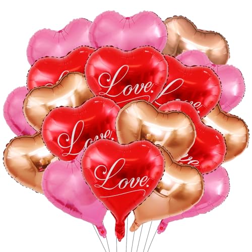 GROVBLE Herz Folienballon 24 Stück, Helium Ballons, Herzballons Rot Rosa Roségold für Hochzeit, Party, Geburtstag, Valentinstag, Verlobung, Brautdusche, Muttertag GROVBLE Herz Folienballon 24 Stück, Helium Ballons, Herzballons Rot Rosa Roségold für Hochzeit, Party, Geburtstag, Valentinstag, Verlobung, Brautdusche, Muttertag von GROVBLE