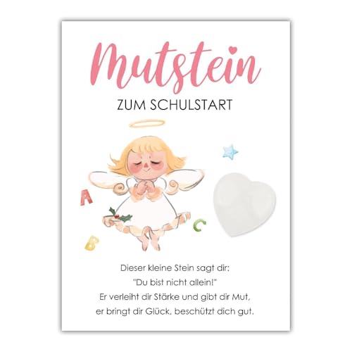 GROVBLE Mutstein für Kinder Einschulung, Glücksbringer Kinder Karte mit Engelmotiv, Schultüte Füllung, Füllung Schultüte, Kindergeburtstag Mitgebsel, Einschulung Geschenk, Einschulungsgeschenk von GROVBLE