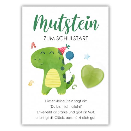 GROVBLE Mutstein für Kinder Einschulung, Glücksbringer Kinder mit Dino-Karte, Schultüte Füllung, Füllung Schultüte, Kindergeburtstag Mitgebsel, Einschulung Geschenk, Einschulungsgeschenk von GROVBLE