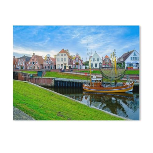 1000 Puzzles Für Erwachsene，Hafen Greetsiel，Freizeit Unterhaltung Kinder Spielzeug Zuhause Dekoration Art（75x50cm）-AC11 von GSBRSNTS