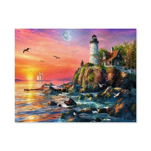 1000 Puzzles Für Erwachsene，Leuchtturm am Abend，Freizeit Unterhaltung Kinder Spielzeug Zuhause Dekoration Art（38x26cm）-A98 von GSBRSNTS