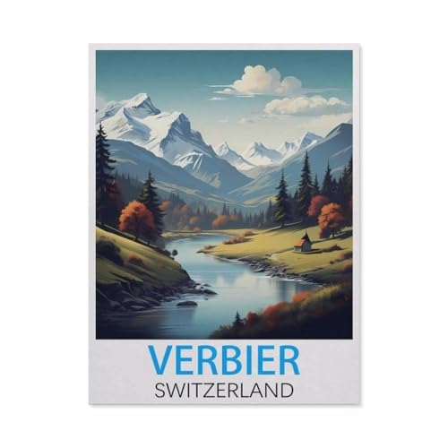 1000 Puzzles Für Erwachsene，Verbier, Schweiz Vintage-Reiseposter，Freizeit Unterhaltung Kinder Spielzeug Zuhause Dekoration Art Geschenk（38x26cm）-J21 von GSBRSNTS
