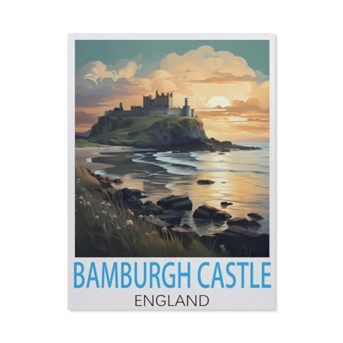 1000 Stück Puzzle，Bamburgh Castle, England Vintage-Reiseposter，Erwachsene Kinder Papier Spielzeug Lernspiel（50x70cm）-K39 von GSBRSNTS