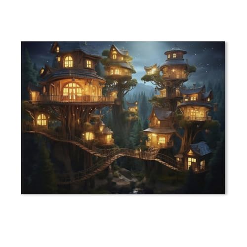 1000 Stück Puzzle，Baumhäuser - Traumhafte Luftschlösser，Erwachsene Kinder Papiers pielzeug Lernspiel（38x26cm）-AE90 von GSBRSNTS
