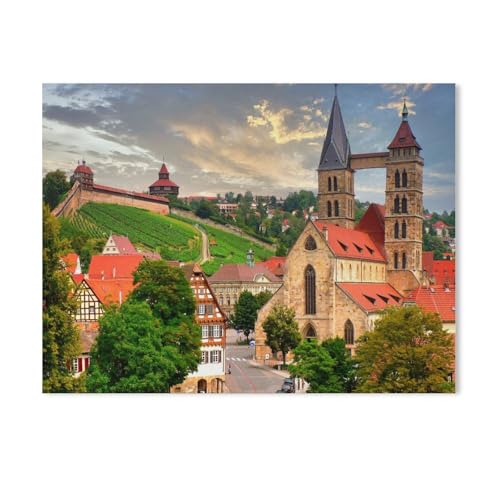 1000 Stück Puzzle，Esslingen zwischen Tag und Nacht，Erwachsene Holz Puzzles, Kinder Entdecken Sie Kreativität Wandkunst Dekor Spielzeug（75x50cm）-Z91 von GSBRSNTS
