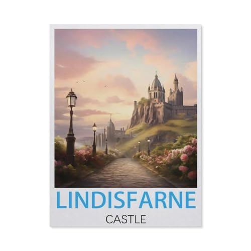 1000 Stück Puzzle，Lindisfarne Castle Vintage-Reiseposter，Erwachsene Kinder Holzs pielzeug Lernspiel（75x50cm）-L10 von GSBRSNTS