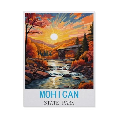 1000 Stück Puzzle，Mohican-State-Park Vintage-Reiseposter，Erwachsene Kinder Papiers pielzeug Lernspiel（38x26cm）-M56 von GSBRSNTS