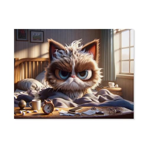 1000 Stück Puzzle，Morgendlicher Katzenjammer: Der Weckruf des Lebens，Erwachsene Holz Puzzles, Kinder Entdecken Sie Kreativität Wandkunst Dekor Spielzeug（75x50cm）-AH27 von GSBRSNTS