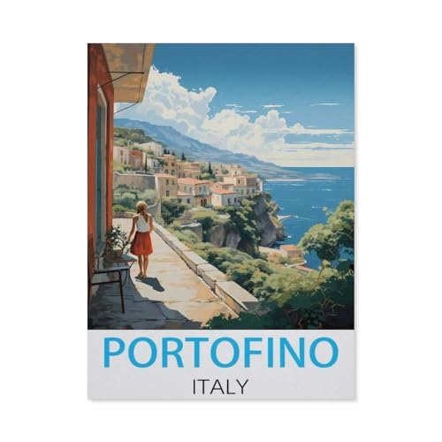 1000 Stück Puzzle，Portofino, Italien Vintage-Reiseposter，Erwachsene Kinder Papiers pielzeug Lernspiel（38x26cm）-H45 von GSBRSNTS