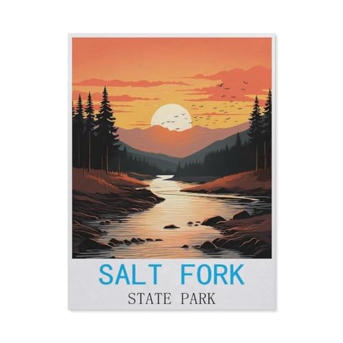 1000 Stück Puzzle，Salt-Fork-State-Park Vintage-Reiseposter，Erwachsene Kinder Papier Spielzeug Lernspiel（50x70cm）-M58 von GSBRSNTS