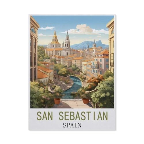 1000 Stück Puzzle，San Sebastian Spanien Vintage-Reiseplakate，Erwachsene Kinder Papier Spielzeug Lernspiel（38x26cm）-N34 von GSBRSNTS