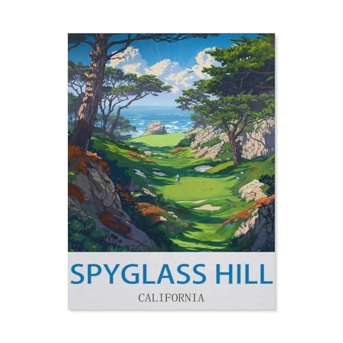 1000 Stück Puzzle，Spyglass Hill, Kalifornien – Spyglass Vintage Reiseplakate für Golf，Erwachsene Kinder Holz Spielzeug Lernspiel（75x50cm）-O80 von GSBRSNTS