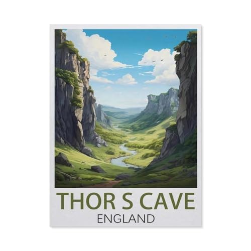1000 Stück Puzzle，Thor’s Cave, England Vintage-Reiseposter，Erwachsene Kinder Papiers pielzeug Lernspiel（38x26cm）-I18 von GSBRSNTS