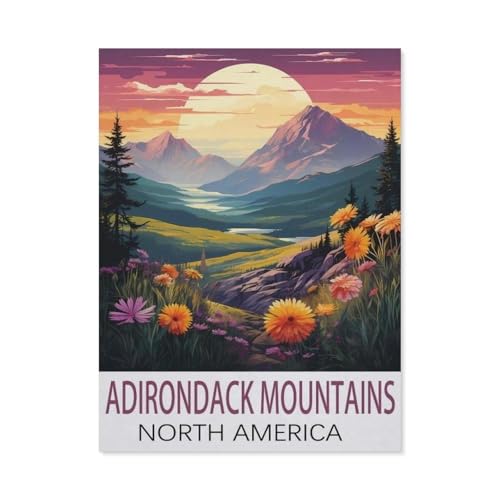 1000-Stück Puzzle Für Erwachsene Und Kinder-Holz Puzzle，Adirondack Mountains, Nordamerika Vintage-Reiseposter，Familie Interaktive Spiele Große Ferien Freizeit（75x50cm）-J82 von GSBRSNTS