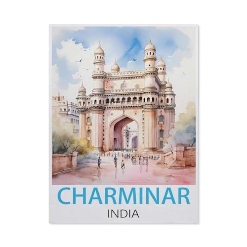 1000-Stück Puzzle Für Erwachsene Und Kinder-Holz Puzzle，Charminar, Indien Vintage-Reiseposter，Familie Interaktive Spiele Große Ferien Freizeit（75x50cm）-M74 von GSBRSNTS