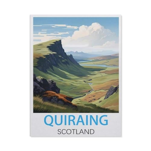 1000-Stück Puzzle Für Erwachsene Und Kinder-Holz Puzzle，Quiraing, Schottland Vintage-Reiseposter，Familie Interaktive Spiele Große Ferien Freizeit（75x50cm）-K55 von GSBRSNTS