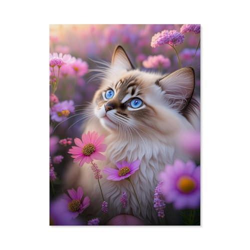 1000-Stück Puzzle Für Erwachsene Und Kinder-Holz Puzzle，Ragdoll schaut zwischen vielen zarten rosa Blüten hindurch，Familie Interaktive Spiele Große Ferien Freizeit（75x50cm）-AG54 von GSBRSNTS