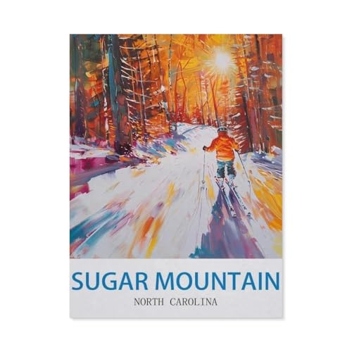 1000-Stück Puzzle Für Erwachsene Und Kinder-Holz Puzzle，Sugar Mountain, North Carolina – Vintage Reiseplakat für Skifahren，Familie Interaktive Spiele Große Ferien Freizeit（75x50cm）-O23 von GSBRSNTS