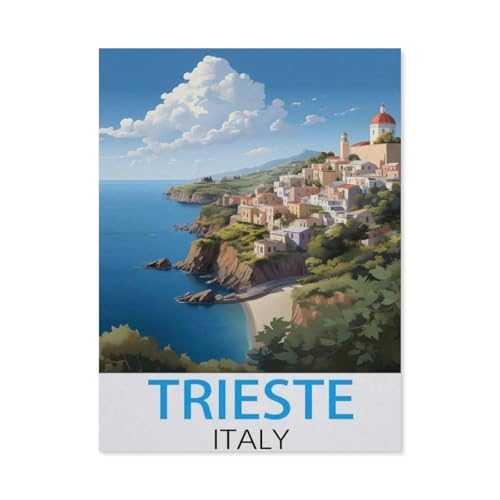 1000-Stück Puzzle Für Erwachsene Und Kinder-Holz Puzzle，Triest, Italien Vintage-Reiseposter，Familie Interaktive Spiele Große Ferien Freizeit（75x50cm）-I36 von GSBRSNTS