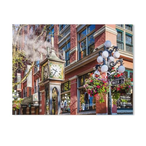 1000-Stück Puzzle Für Erwachsene Und Kinder-Papier Puzzle，Historische Gastown Steam Clock in Vancouver，Familie Interaktive Spiele Große Ferien Freizeit（38x26cm）-Z21 von GSBRSNTS
