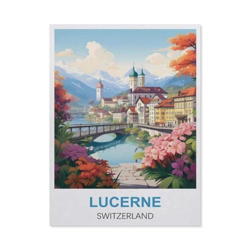 1000 Teile Puzzle Für Erwachsene Und Kinder，Luzern | Vintage Reiseplakate, Schweiz，Stressabbau Herausforderung Bodenpuzzle DIY Home Wanddekoration（38x26cm）-Q52 von GSBRSNTS