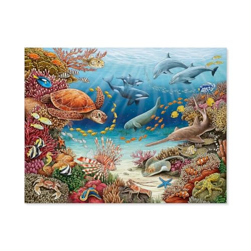 1000 Teile Puzzle Für Erwachsene Und Kinder，Meerestiere am Korallenriff，Stressabbau Herausforderung Bodenpuzzle DIY Home Wanddekoration（75x50cm）-A40 von GSBRSNTS