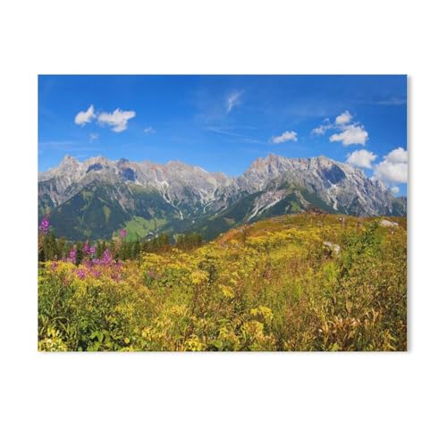 1000 Teile Puzzle Für Erwachsene Und Kinder，Schöne Blumenwiese auf der Steinbockalm，Stressabbau Herausforderung Bodenpuzzle DIY Home Wanddekoration（38x26cm）-AG64 von GSBRSNTS