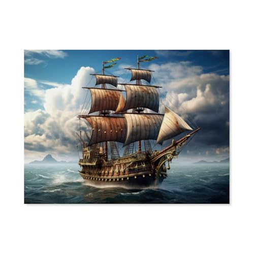 1000 Teile Puzzle Für Erwachsene Und Kinder，Segelschiff auf dem Meer，Stressabbau Herausforderung Bodenpuzzle DIY Home Wanddekoration（75x50cm）-F51 von GSBRSNTS