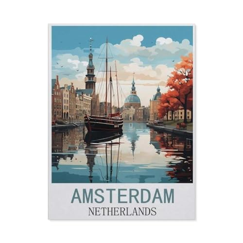 1000 Teile Puzzle Papier，Amsterdam, Niederlande Vintage-Reiseposter，Kreative Schwierige Puzzles Pädagogisches Stressfreisetzung Spielzeug Für Erwachsene Kinder，Haus Dekoration Geschenk（38x26cm）-H67 von GSBRSNTS