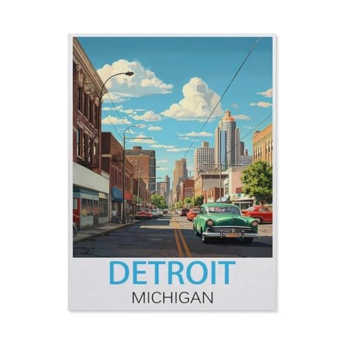 1000 Teile Puzzle Papier，Detroit, Michigan Vintage-Reiseposter，Kreative Schwierige Puzzles Pädagogisches Stressfreisetzung Spielzeug Für Erwachsene Kinder，Haus Dekoration Geschenk（50x70cm）-J86 von GSBRSNTS