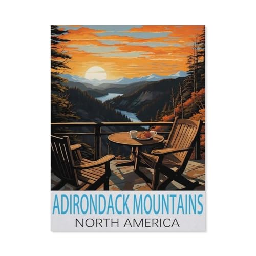 Adirondack Mountains, Nordamerika Vintage-Reiseposter，Puzzle 1000 Teile Papier Puzzle Erwachsene Kinder Lernspielzeug Familie Dekompressionsspiel（38x26cm）-J41 von GSBRSNTS