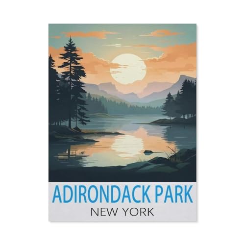 Adirondack-Park, New York Vintage-Reiseposter，Puzzles 1000 Teile für Erwachsene, Klassische Puzzle Kinder Puzzle Herausfordernde Und Schwierige Rätsel für Erwachsene Und Jugendliche（75x50cm）-J39 von GSBRSNTS