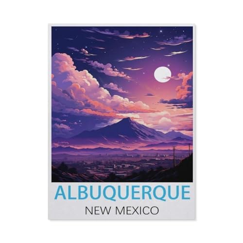 Albuquerque New Mexico Vintage-Reiseplakate，Puzzle 1000 Teile Holz Puzzle Erwachsene Kinder Lernspielzeug Familie Dekompressionsspiel（75x50cm）-N82 von GSBRSNTS