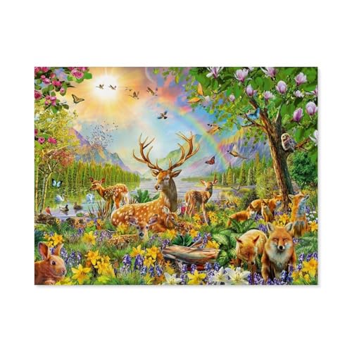 Anmutige Hirschfamilie，Puzzles 1000 Teile für Erwachsene, Klassische Puzzle Jungen Mädchen Puzzle für Kinder Teenager Lernspiel Spielzeug（75x50cm）-A58 von GSBRSNTS