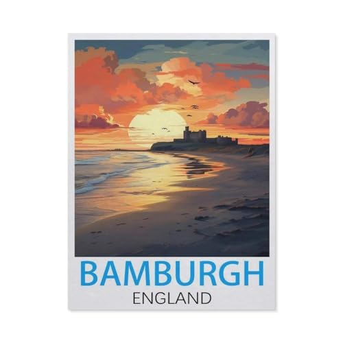 Bamburgh, England Vintage-Reiseposter，1000 Teile Puzzle Erwachsene Dekompressionsspielzeug Erwachsene Ideales Pädagogisches Puzzle Erwachsene Spiele Geschenk（38x26cm）-I1 von GSBRSNTS