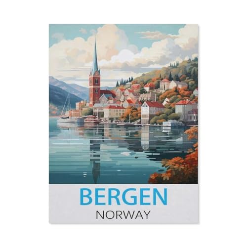 Bergen, Norwegen Vintage-Reiseposter，Puzzle 1000 Teile Papier Puzzle Geeignet Für Erwachsene Kinder Familien Stressabbau Puzzlespiele（50x70cm）-K17 von GSBRSNTS