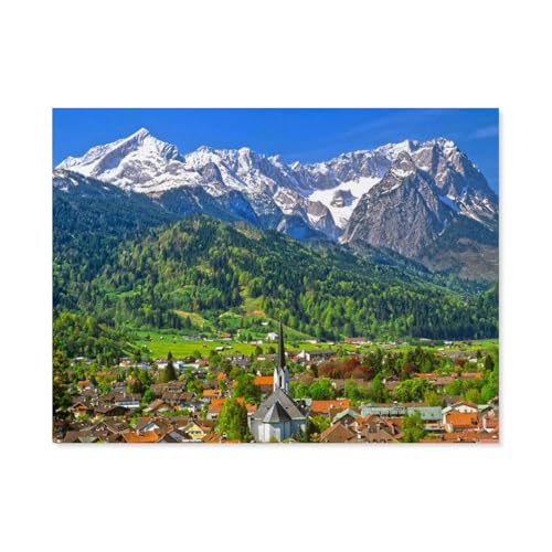 Blick auf Partenkirchen mit Pfarrkirche Maria，Puzzles, 1000-teiliges Puzzle Für Erwachsene Und Kinder Ab 10 Jahren（75x50cm）-F70 von GSBRSNTS