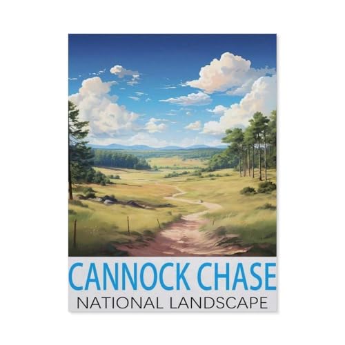 Cannock Chase National Landscape Vintage-Reiseposter，1000 Stück Erwachsene Holz Landschaft Puzzles Für Kinder Lernspielzeug Geschenke（75x50cm）-I4 von GSBRSNTS