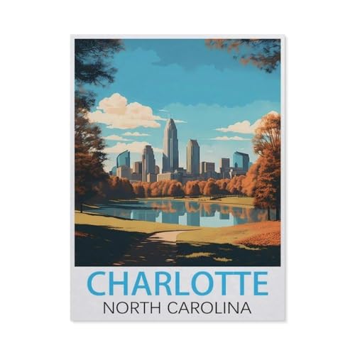 Charlotte, North Carolina Vintage-Reiseposter，1000 Stück Erwachsene Papier Landschaft Puzzles Für Kinder Lernspielzeug Geschenke（38x26cm）-J50 von GSBRSNTS