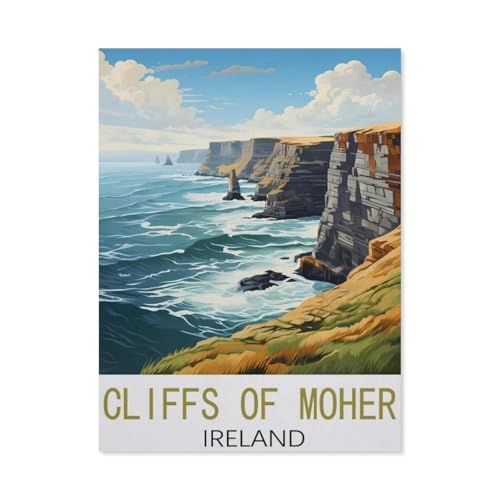 Cliffs of Moher, Irland Vintage-Reiseposter，Puzzle 1000 Teile Holz Puzzle Geeignet Für Erwachsene Kinder Familien Stressabbau Puzzlespiele（75x50cm）-H25 von GSBRSNTS
