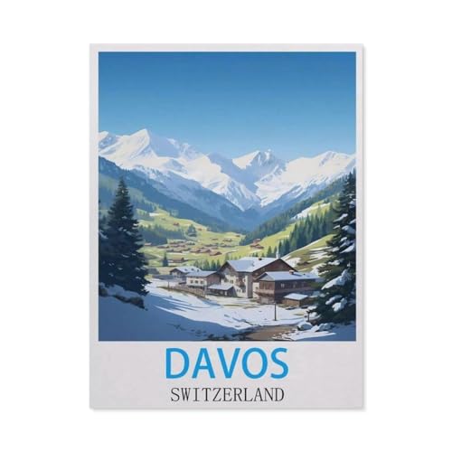 Davos, Schweiz Vintage-Reiseposter，Puzzle 1000 Teile Erwachsene Kinde Spaß Lernspielzeug Geschenke（38x26cm）-I78 von GSBRSNTS