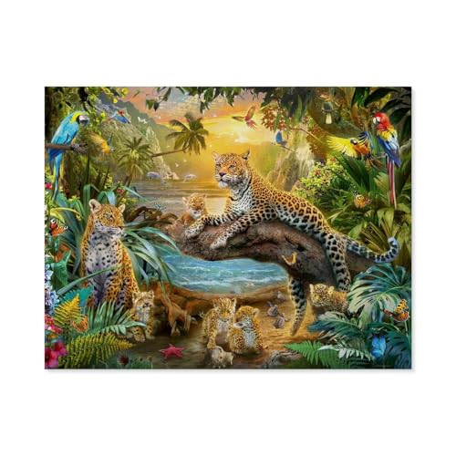 Erwachsene Kinder Puzzles 1000 Teile Puzzle，Leopardenfamilie im Dschungel，einfaches Puzzle Spiel Rolle Puzzle Bildung Spielzeug Spiel Familie Dekoration（75x50cm）-B49 von GSBRSNTS