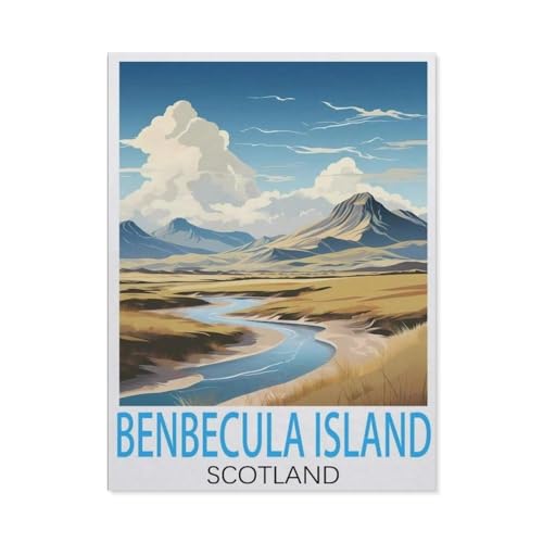 Erwachsene Puzzle 1000 Stück DIY Holz pielzeug，Benbecula Island, Schottland Vintage-Reiseposter，Creative Einzigartiges Geschenk Persönlichkeit Spiel Erwachsener Kind Puzzle Spielzeug（75x50cm）-K49 von GSBRSNTS
