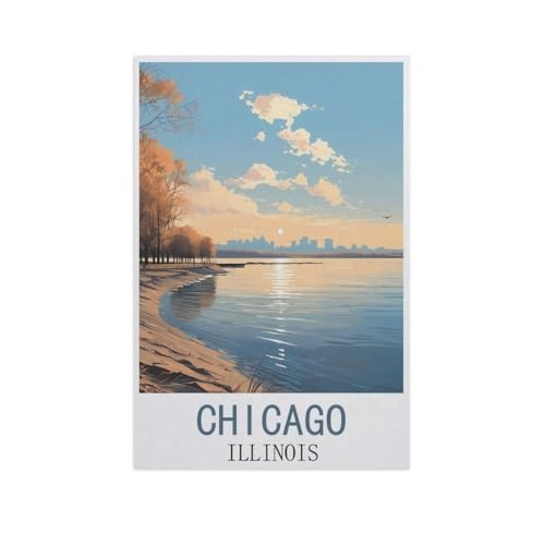 Erwachsene Puzzle 1000 Stück DIY Holz pielzeug，Chicago, Illinois，Creative Einzigartiges Geschenk Persönlichkeit Spiel Erwachsener Kind Puzzle Spielzeug（75x50cm）-AK16 von GSBRSNTS