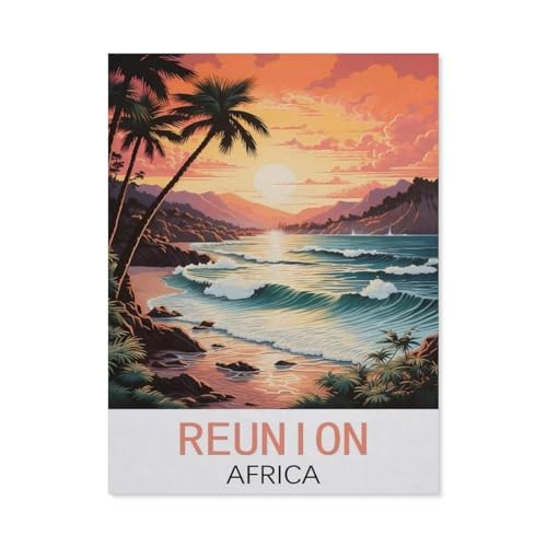 Erwachsene Puzzle 1000 Stück DIY Holz pielzeug，Réunion Afrika Vintage-Reiseplakate，Creative Einzigartiges Geschenk Persönlichkeit Spiel Erwachsener Kind Puzzle Spielzeug（75x50cm）-N44 von GSBRSNTS