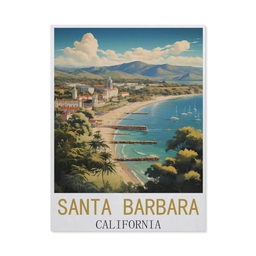 Erwachsene Puzzle 1000 Stück DIY Holz pielzeug，Santa Barbara, Kalifornien Vintage-Reiseposter，Creative Einzigartiges Geschenk Persönlichkeit Spiel Erwachsener Kind Puzzle Spielzeug（75x50cm）-H57 von GSBRSNTS